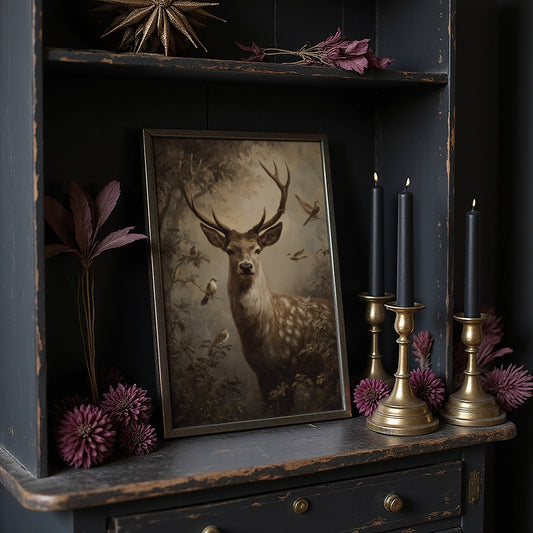 Noble Stag In Misty Forest