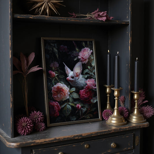 Pale Creature Among Blooming Roses