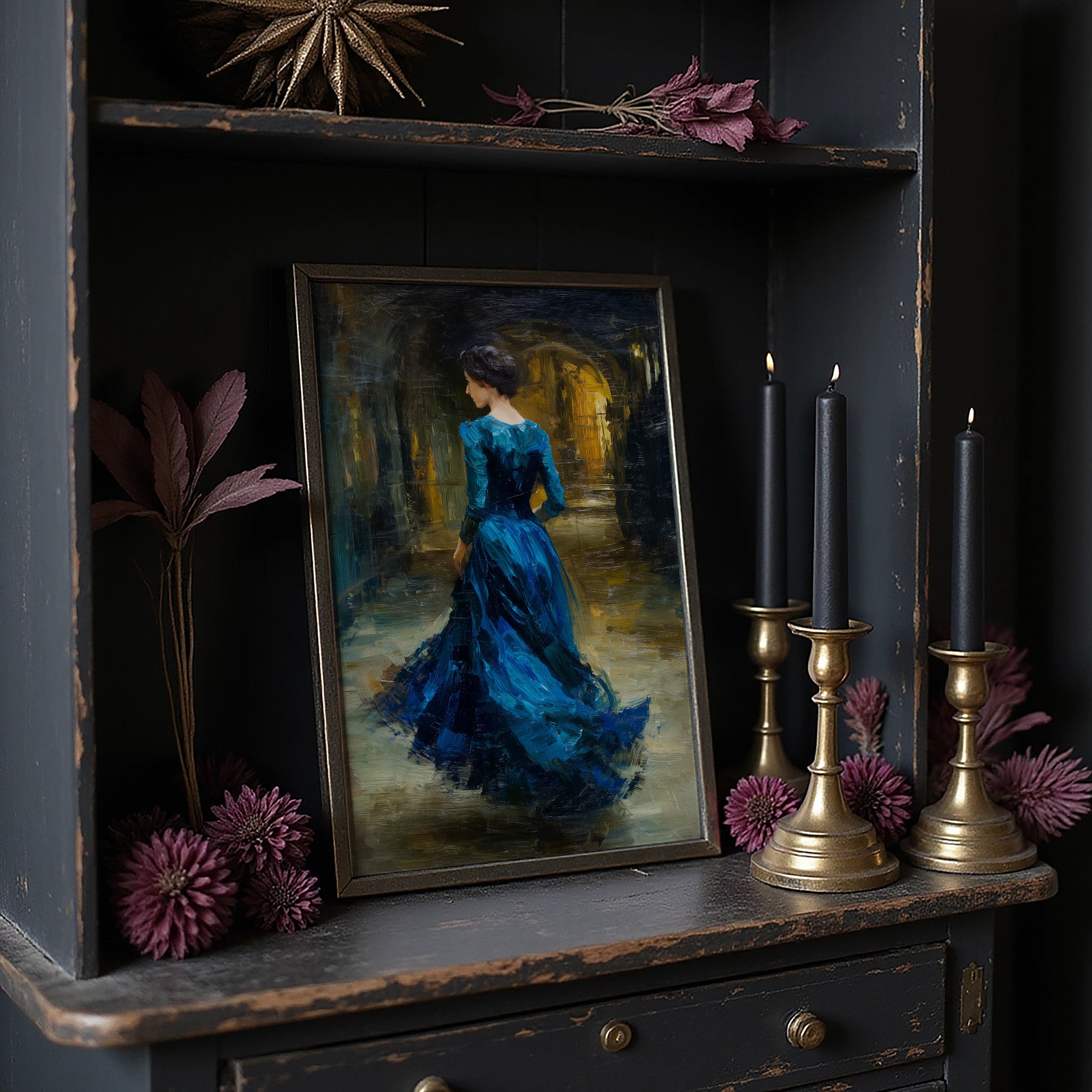 Sapphire Gown Toward Golden Passage