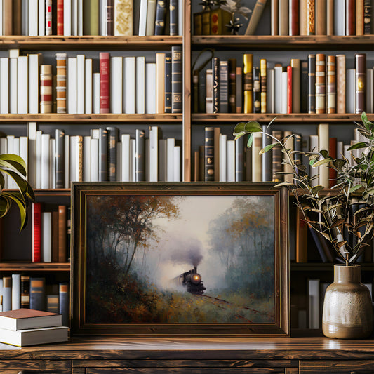 Autumn Train Through Misty Woods