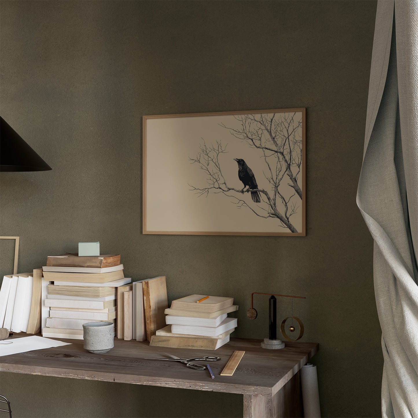 Raven Perches On Winter Branches