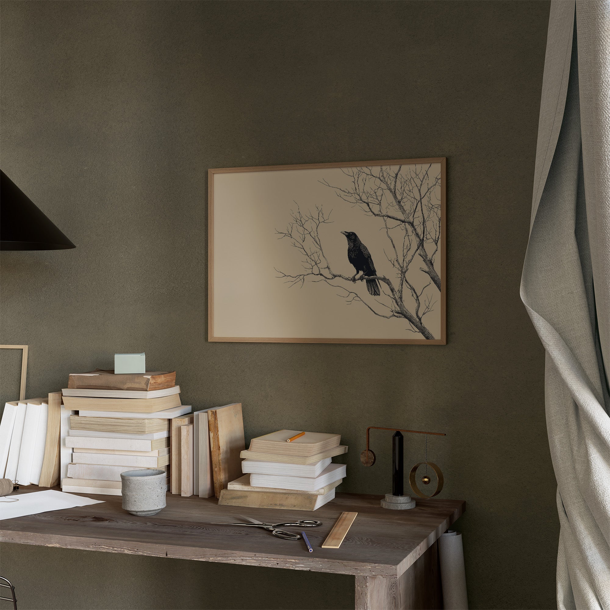 Raven Perches On Winter Branches