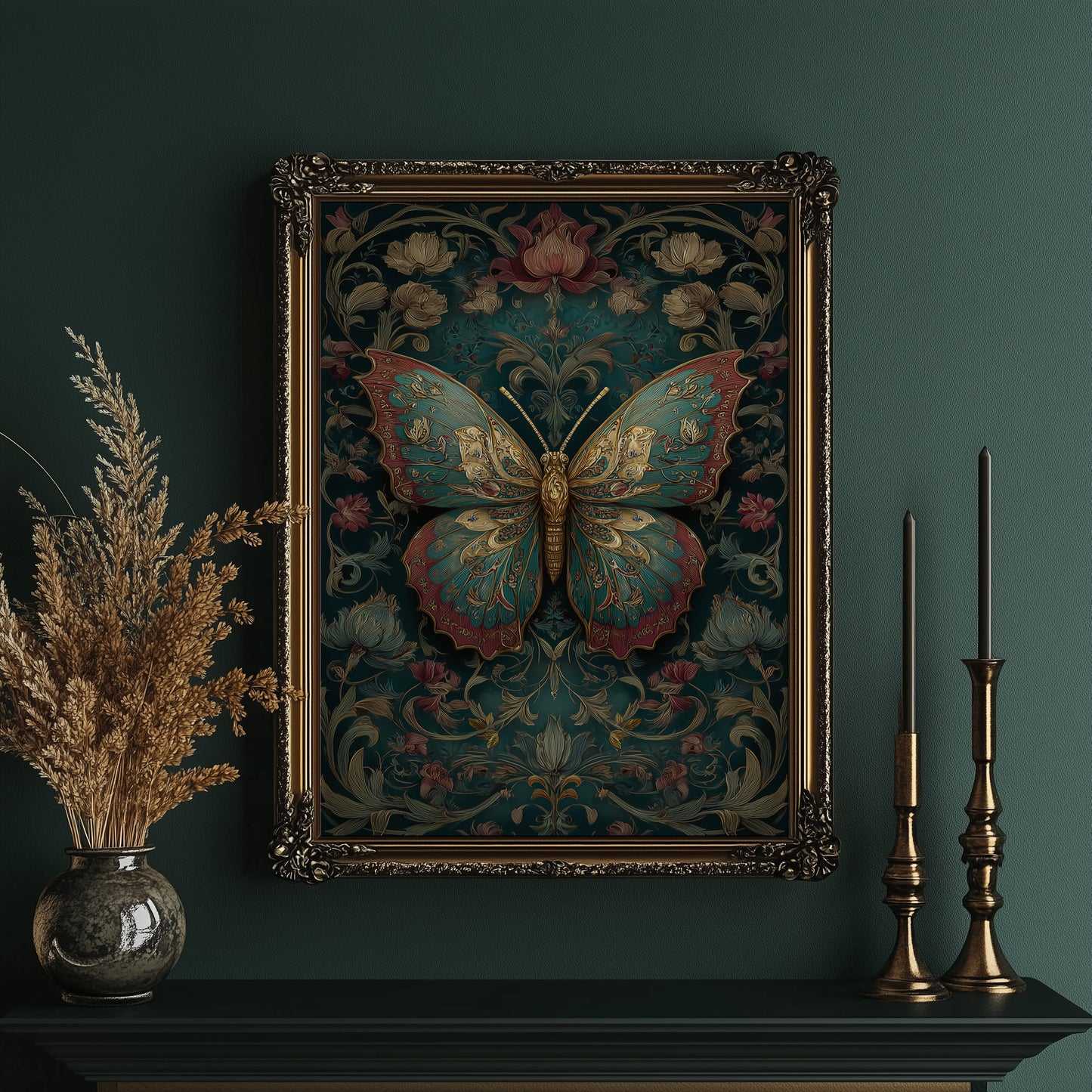 Gilded Wings Among Midnight Blooms