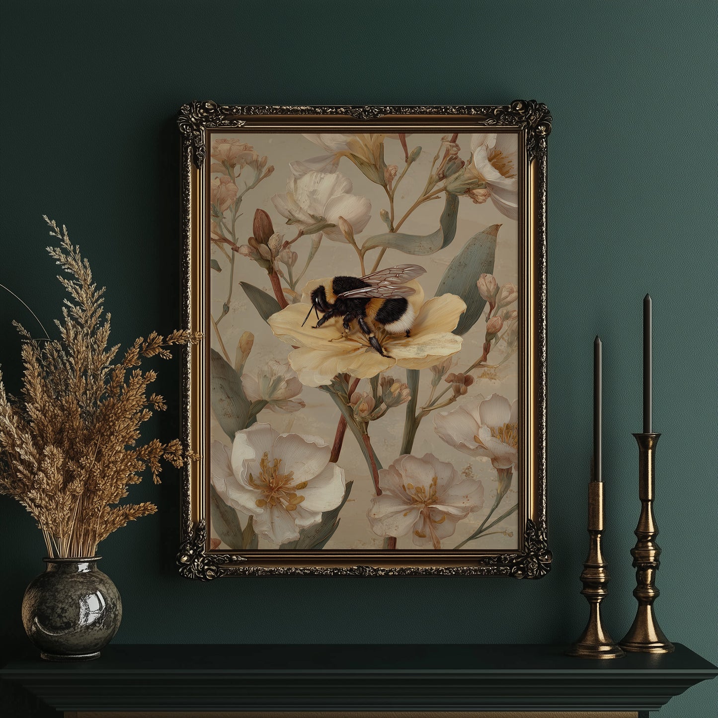 Bumblebee Rests On Pale Blooms