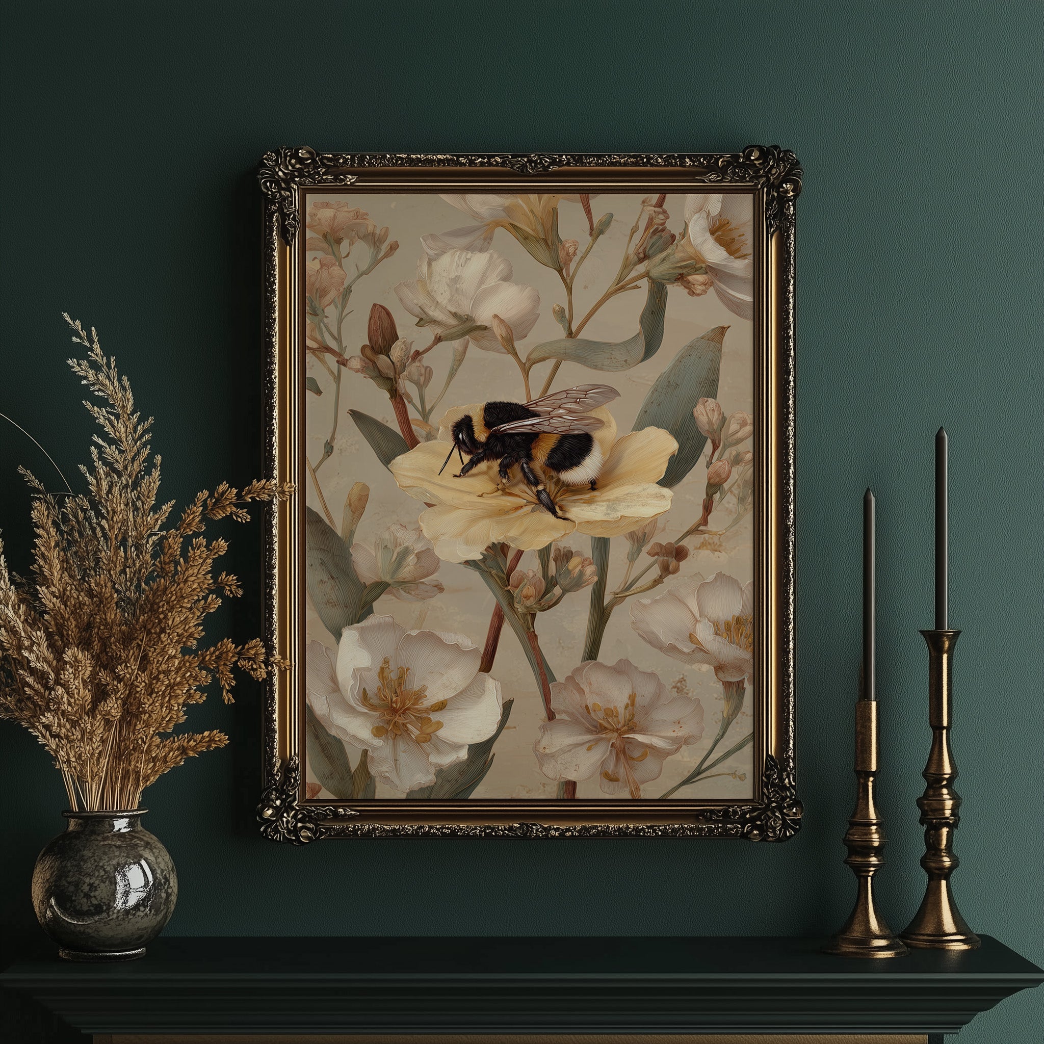 Bumblebee Rests On Pale Blooms