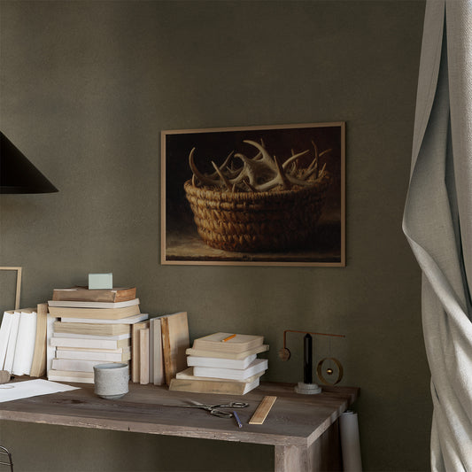 Antlers Gathered In Woven Basket