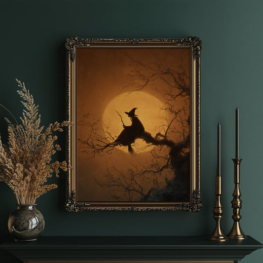 Midnight Perch Under Amber Moon