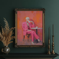 Fuchsia Suit Sips Eternal Coffee