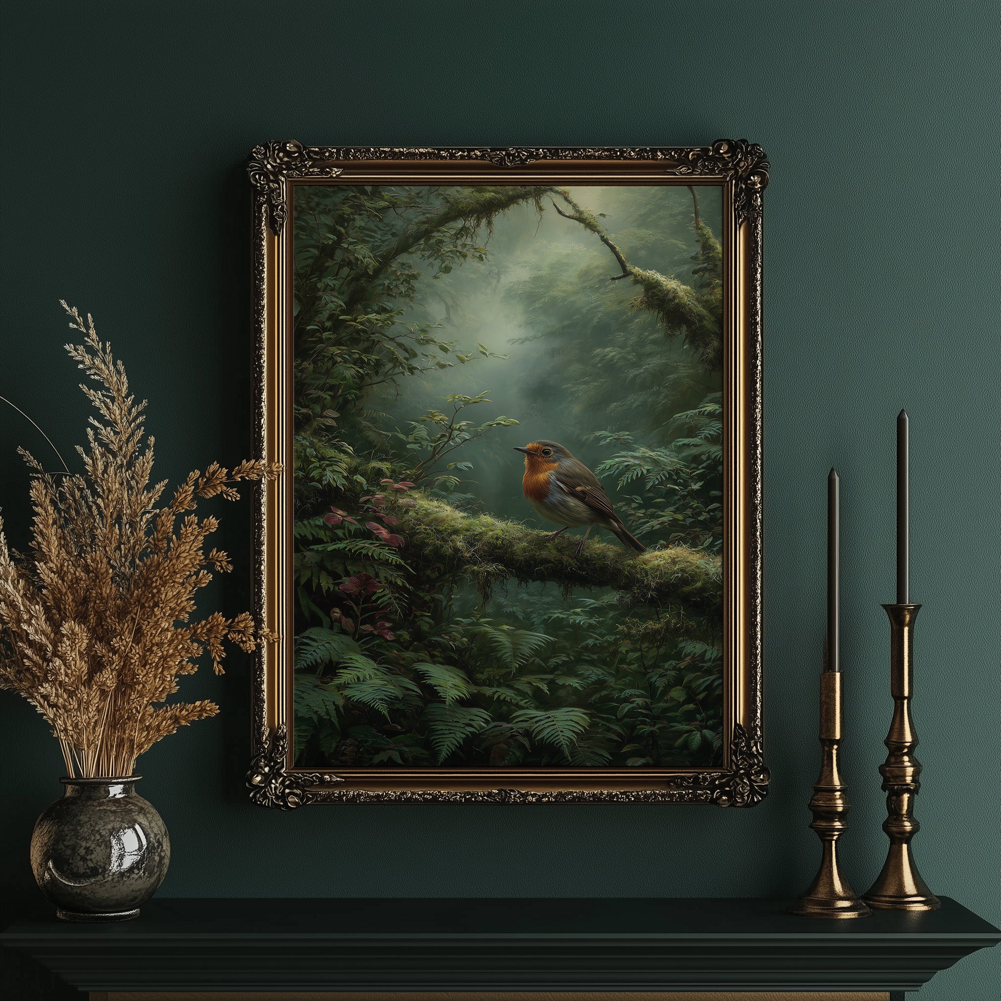 Robin's Perch In Misty Forest