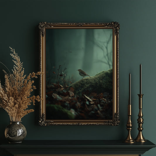 Solitary Songbird In Misty Forest