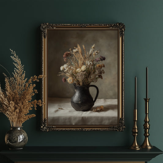 Dried Blooms In Earthen Pitcher