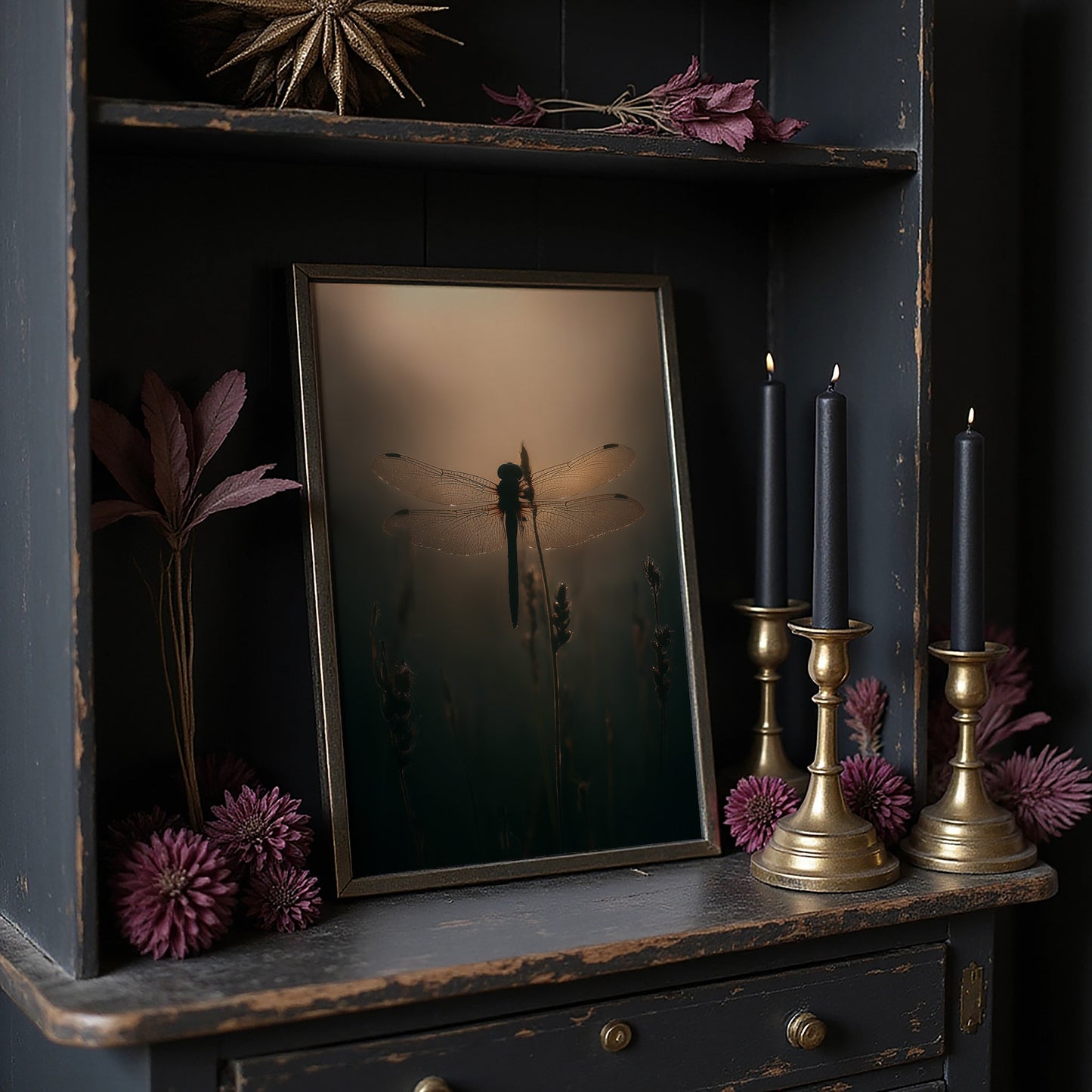 Dragonfly Pauses In Amber Light