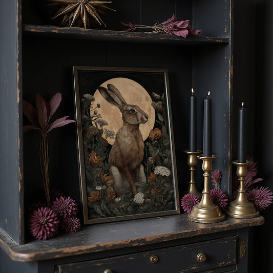 Moonlit Hare Among Wildflowers