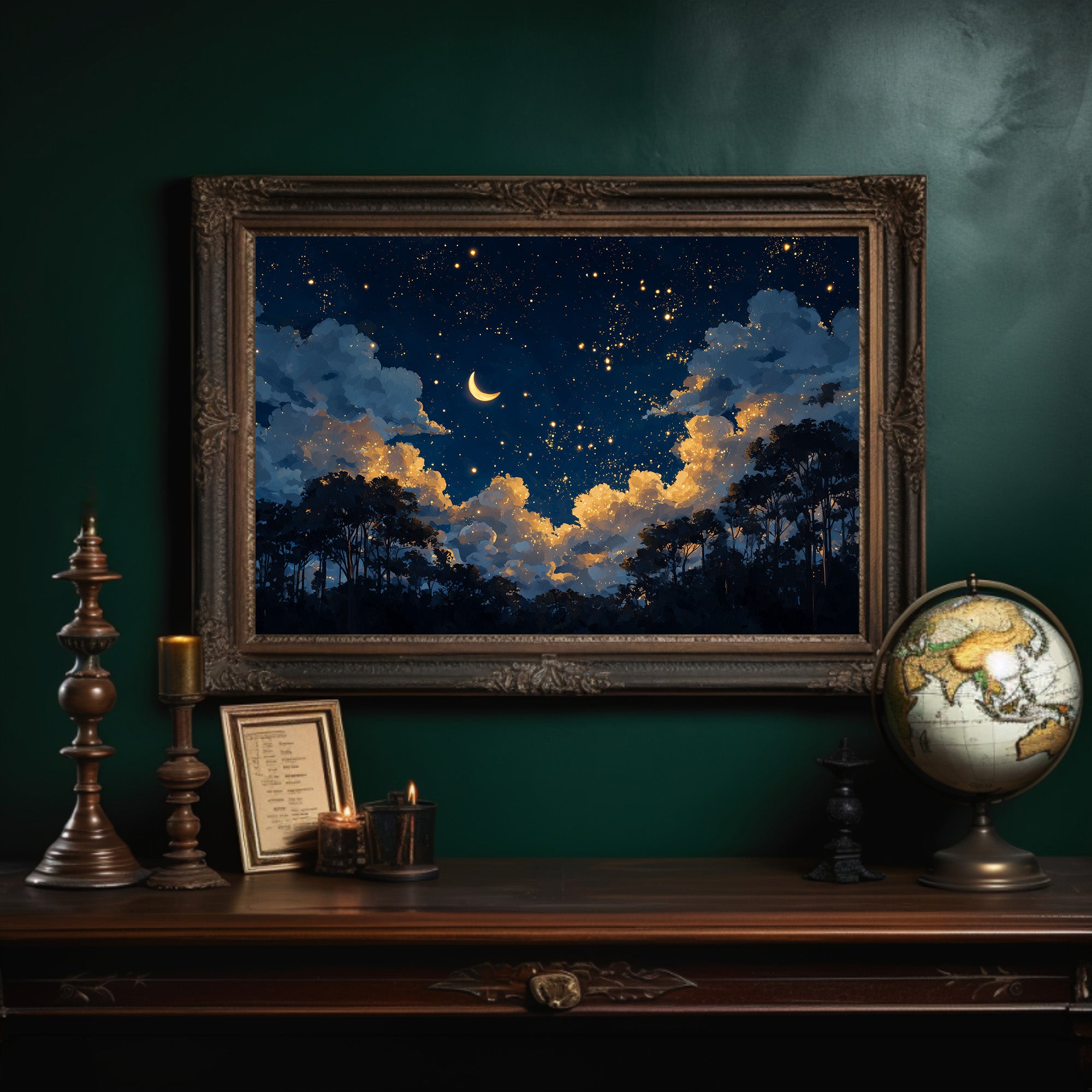 Crescent Sky Above Forest Silhouettes