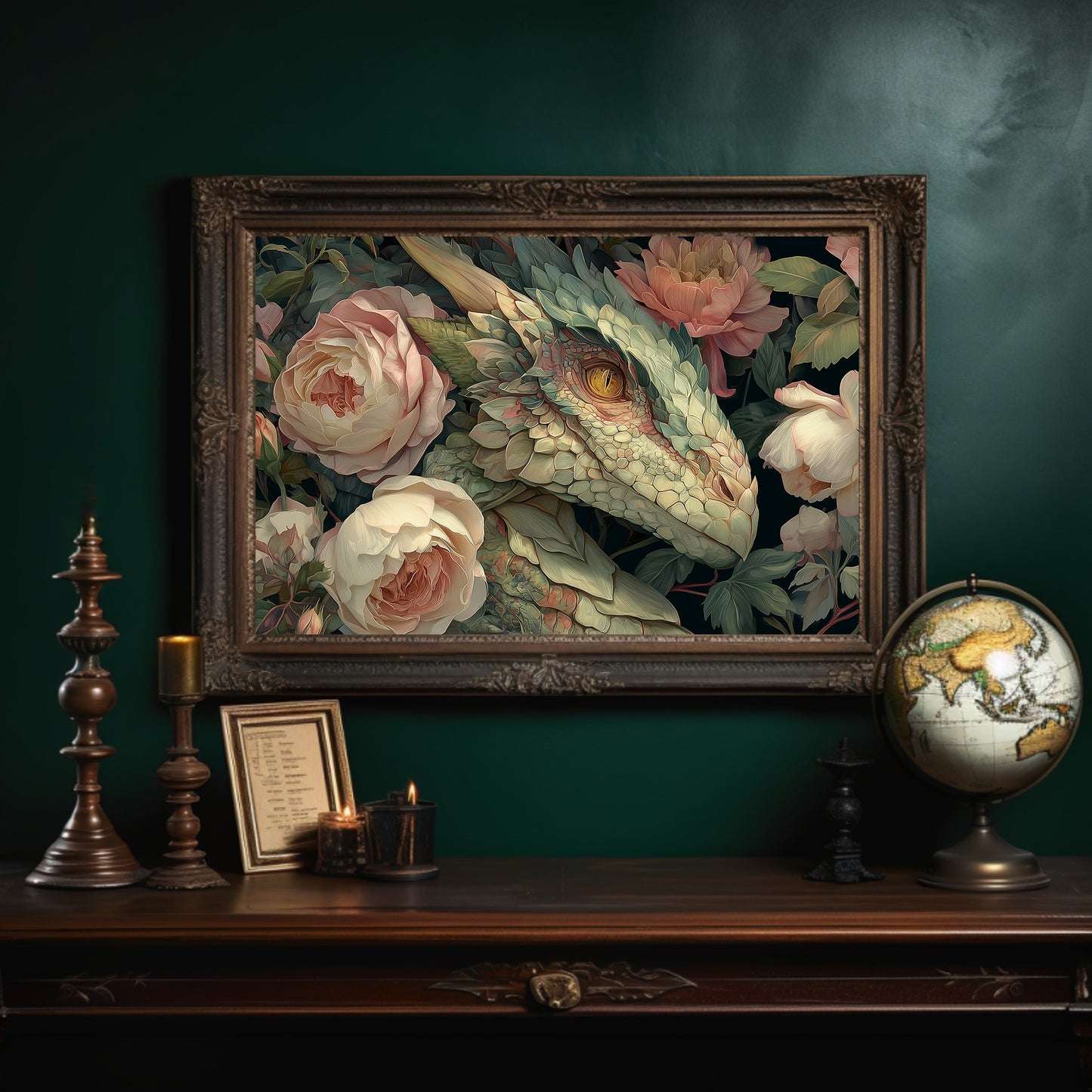 Dragon Among Soft Peonies