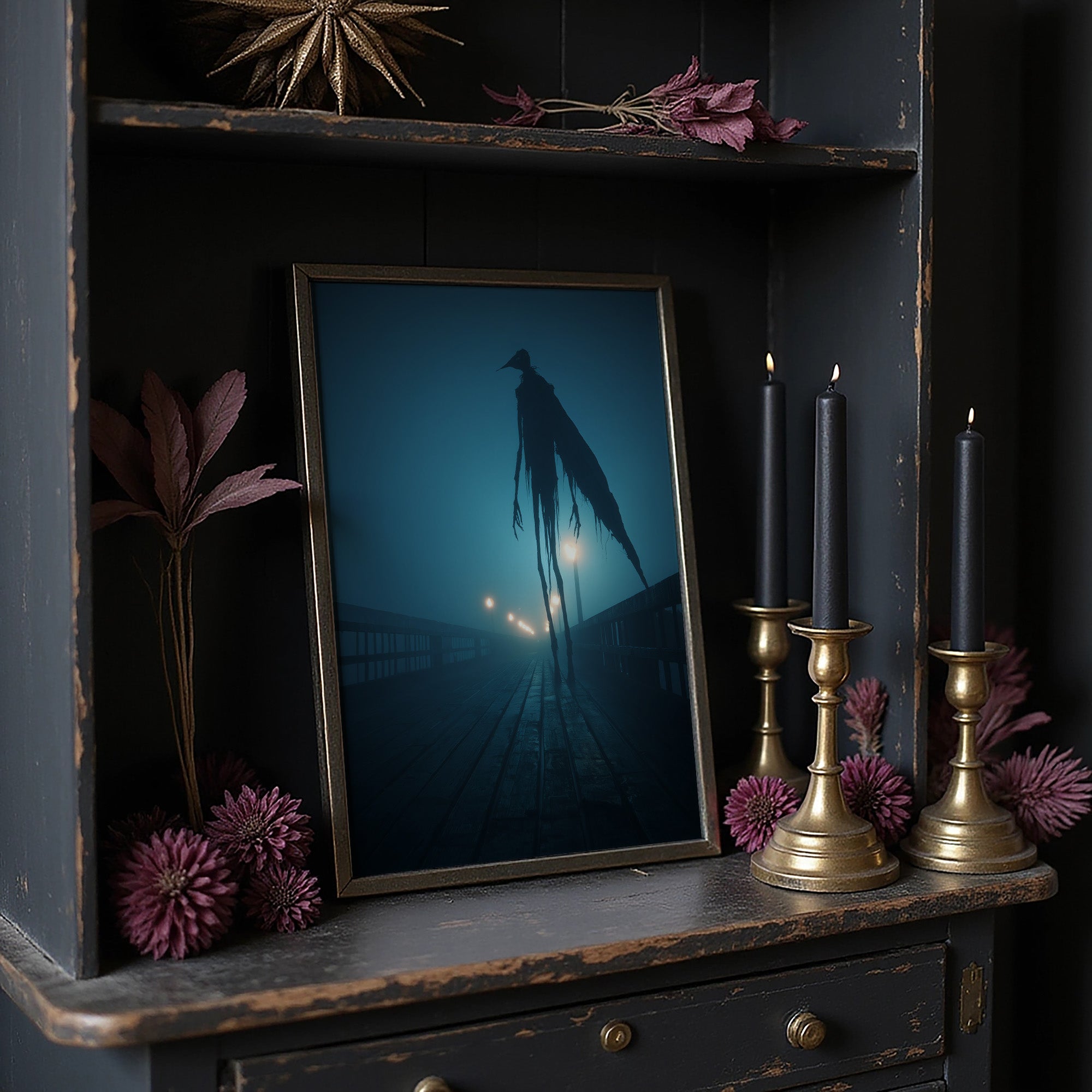 Midnight Sentinel On Foggy Pier