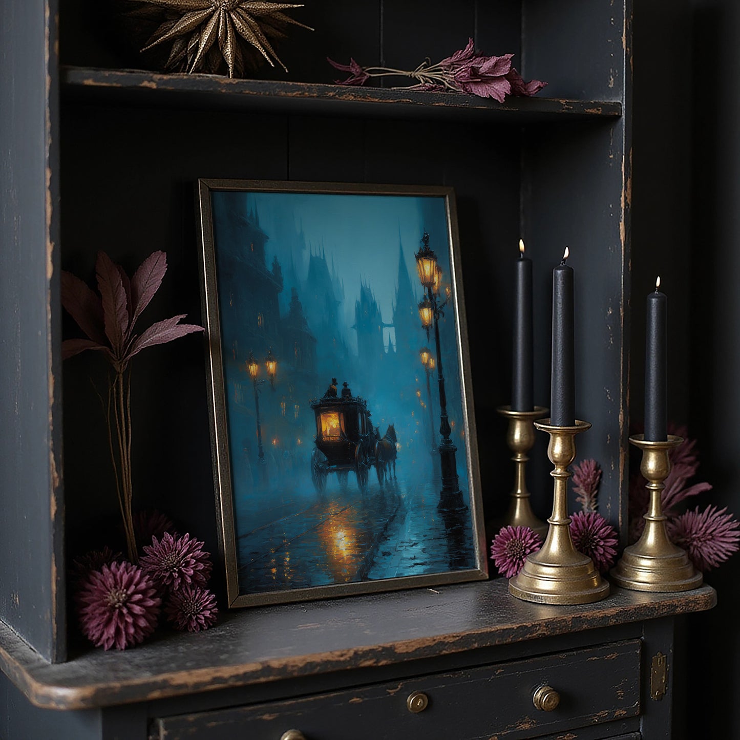 Midnight Carriage Through Teal Fog