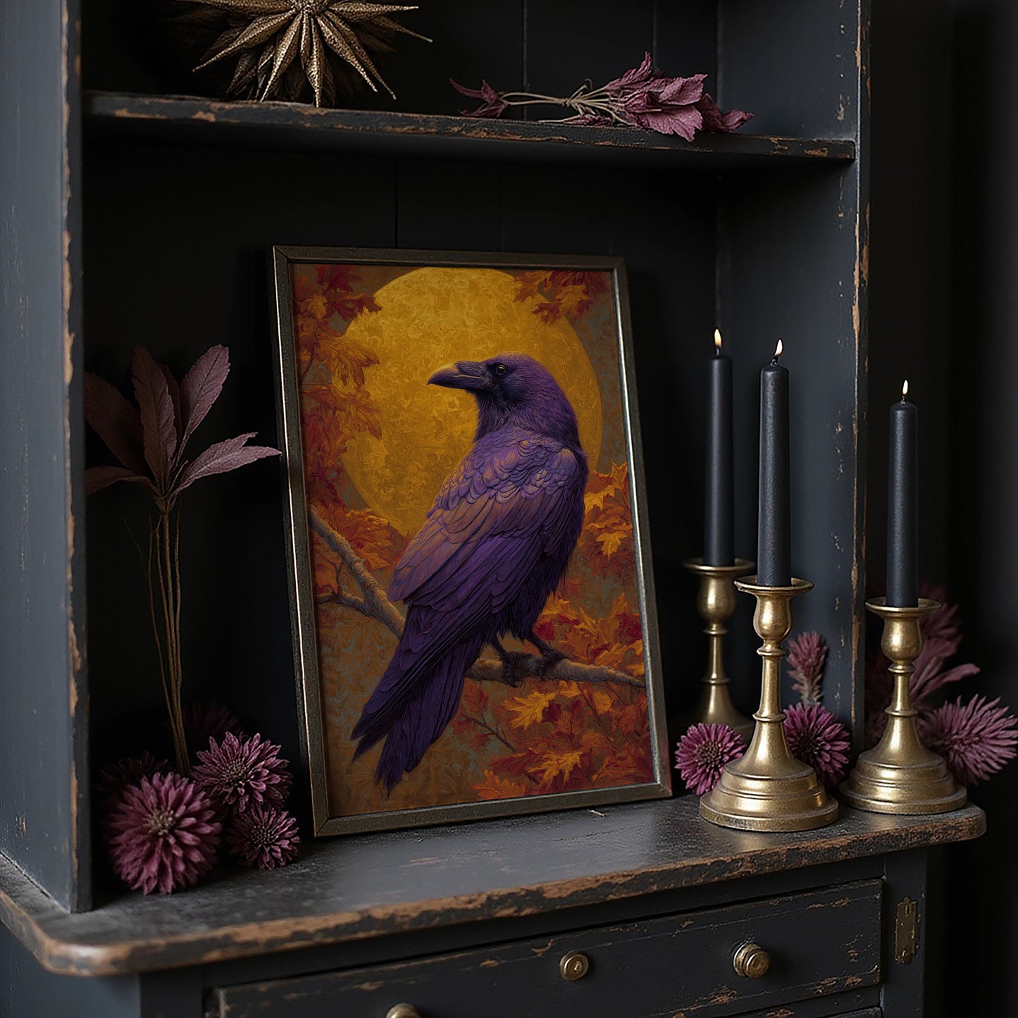 Purple Sentinel Against Autumn Moon