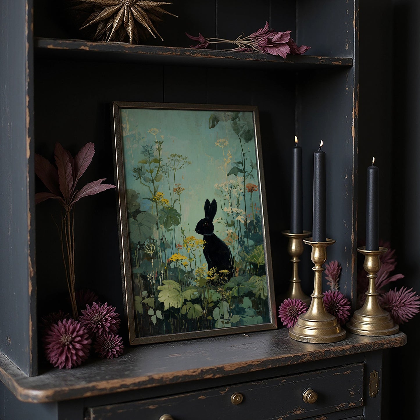 Midnight Hare Among Wildflowers