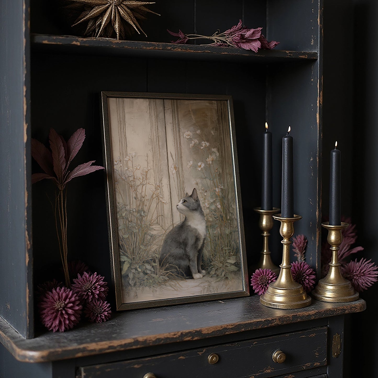 Feline Gazes Through Garden Windows