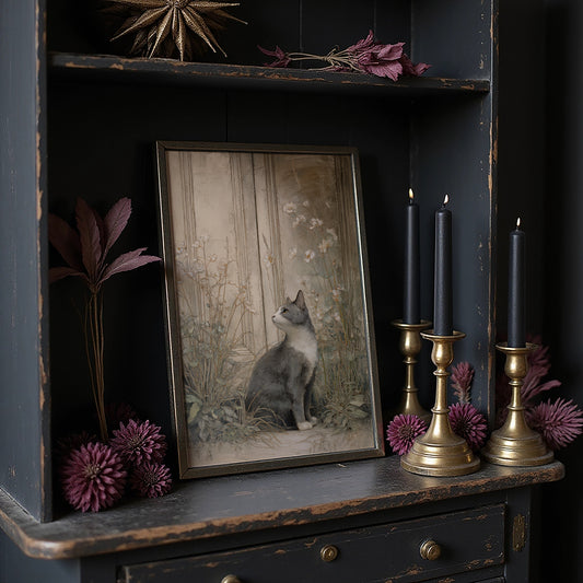 Feline Gazes Through Garden Windows