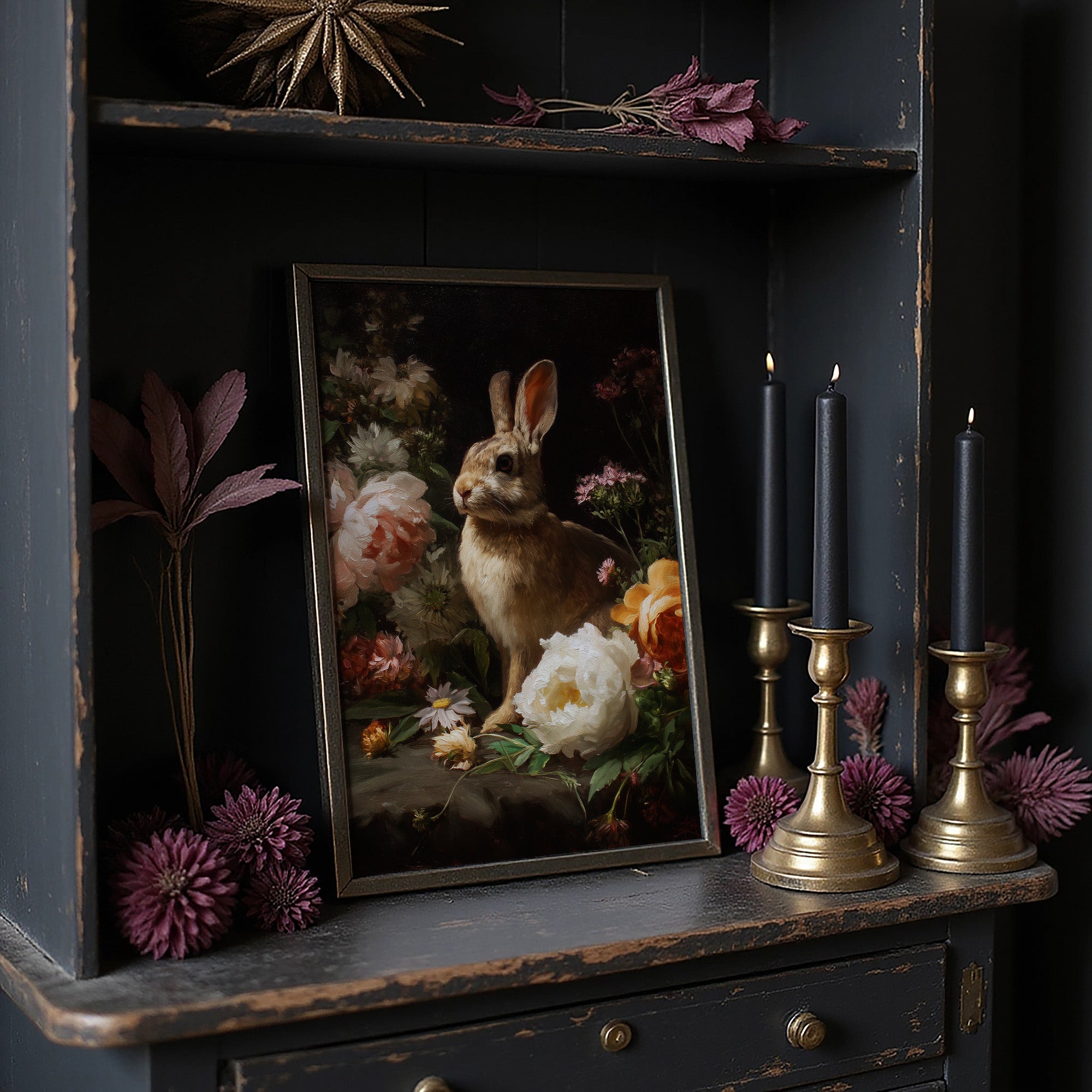 Rabbit Among Blooming Peonies