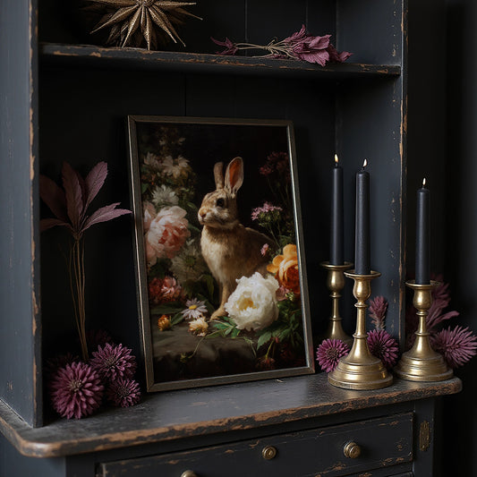 Rabbit Among Blooming Peonies