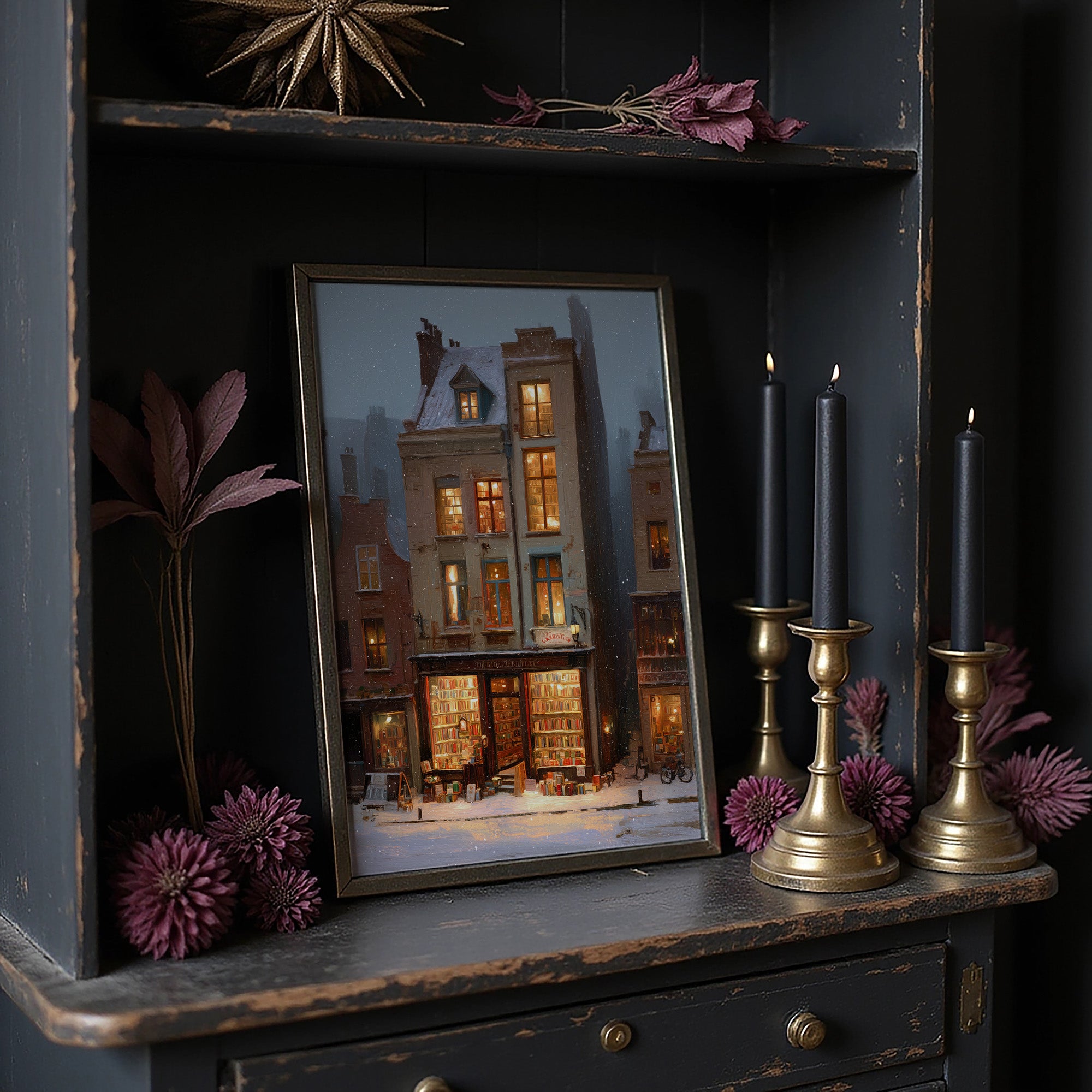 Bookshop Glows Through Winter Evening