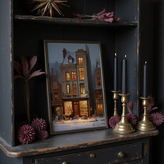 Bookshop Glows Through Winter Evening