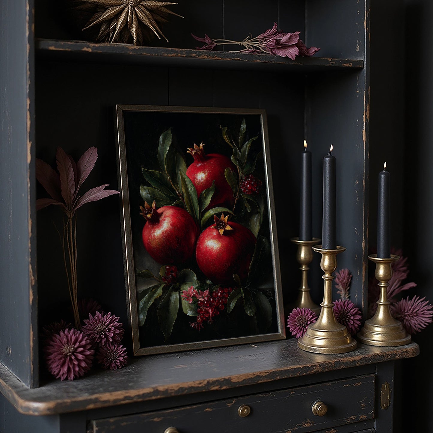 Crimson Jewels Against Midnight Canvas