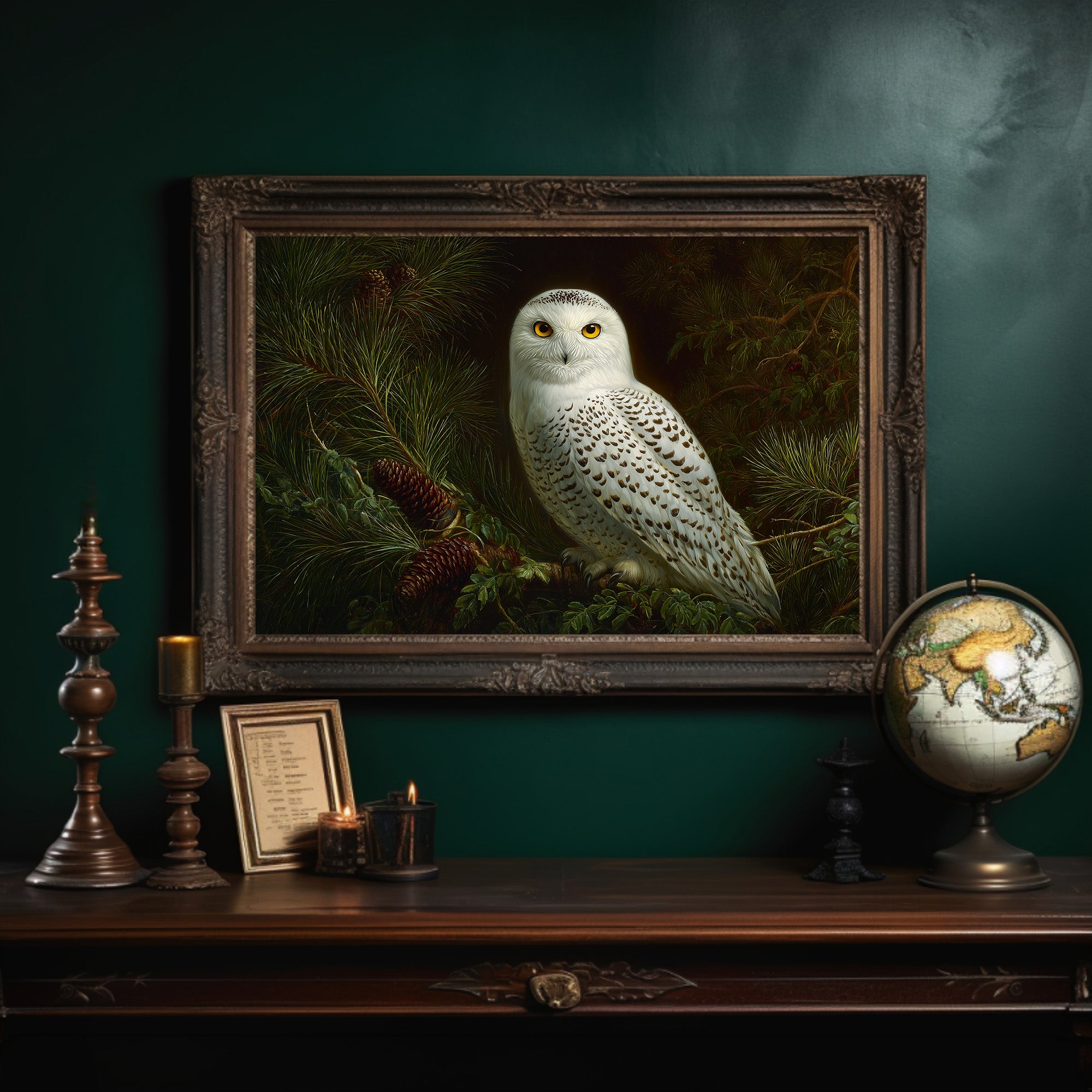 Arctic Sentinel Among Pine Boughs