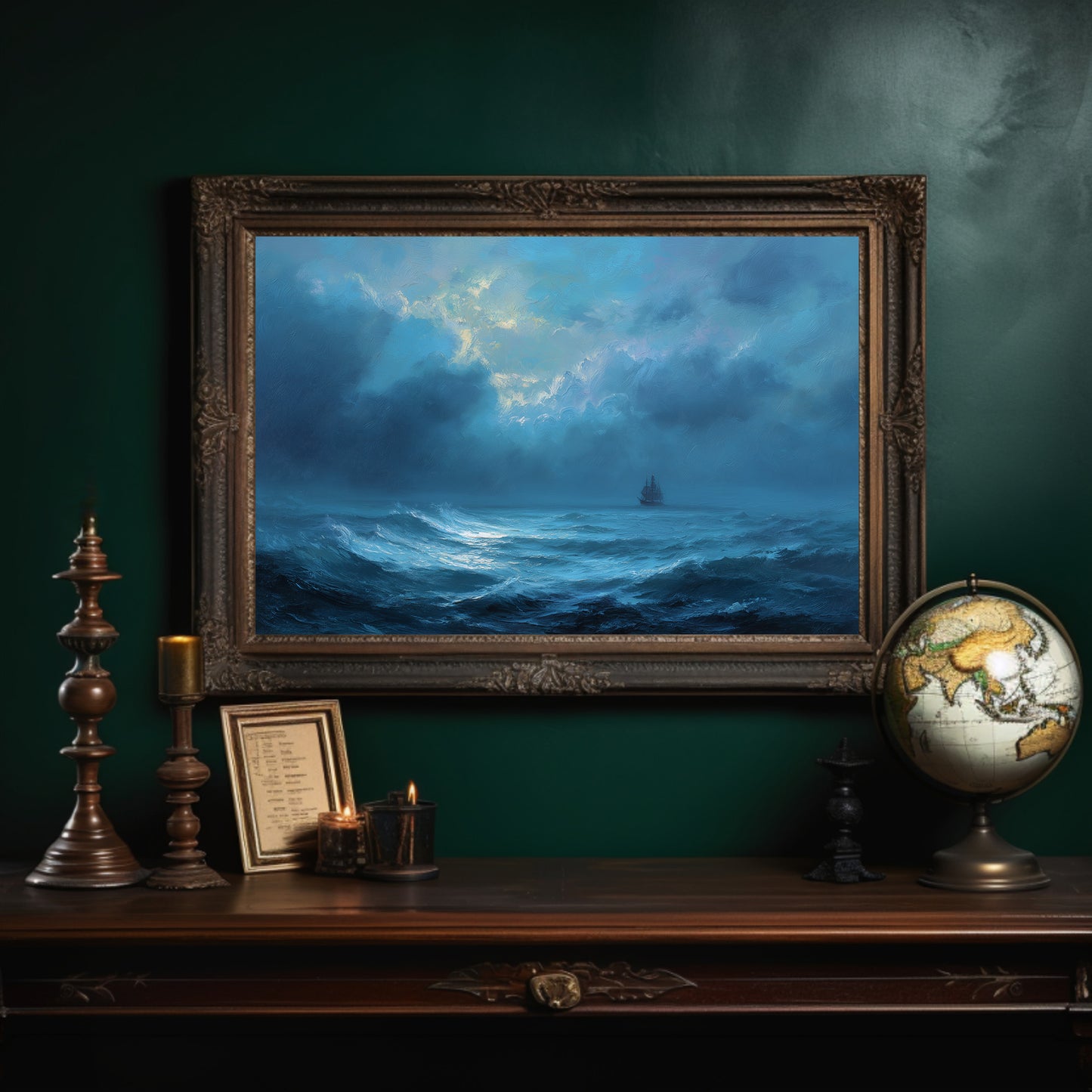 Distant Ship Braves Stormy Seas