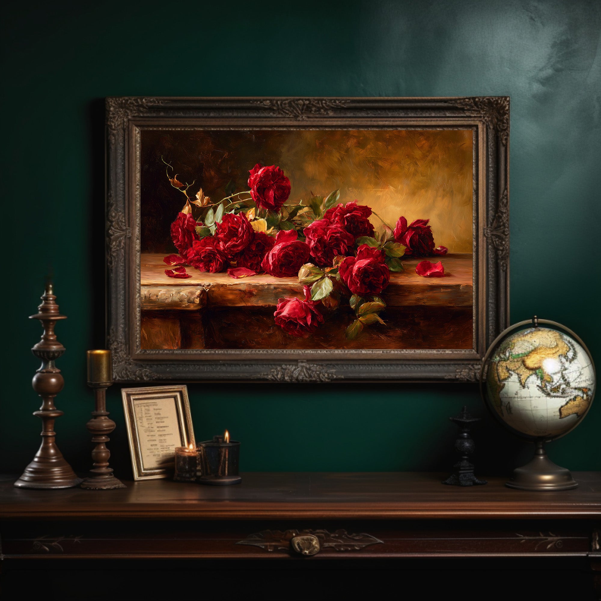 Crimson Blooms Among Literary Treasures