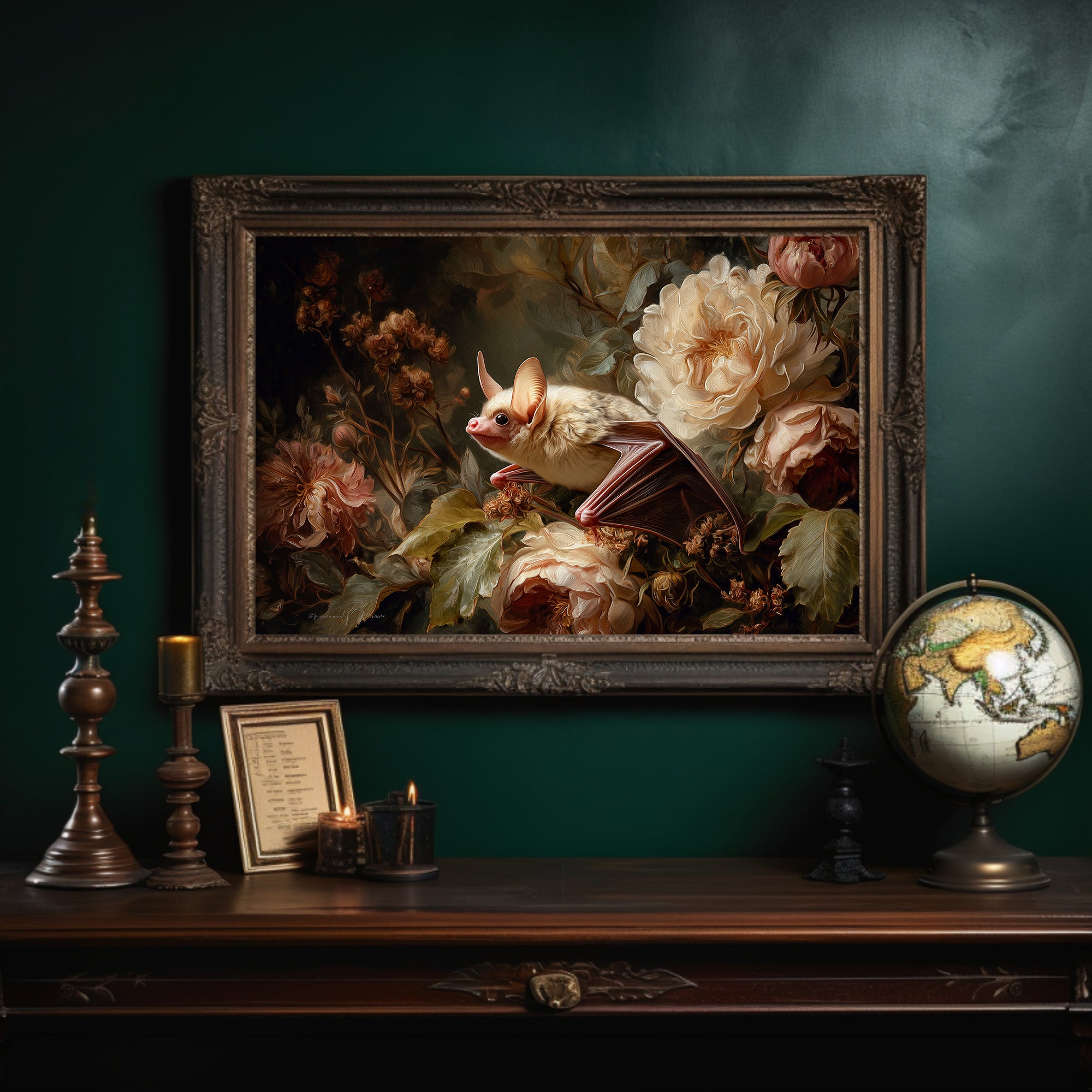 Pale Bat Among Vintage Blooms