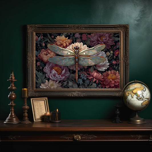 Iridescent Wings Among Blooming Peonies