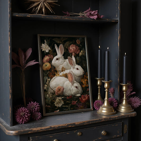 White Rabbits Among Velvet Blooms