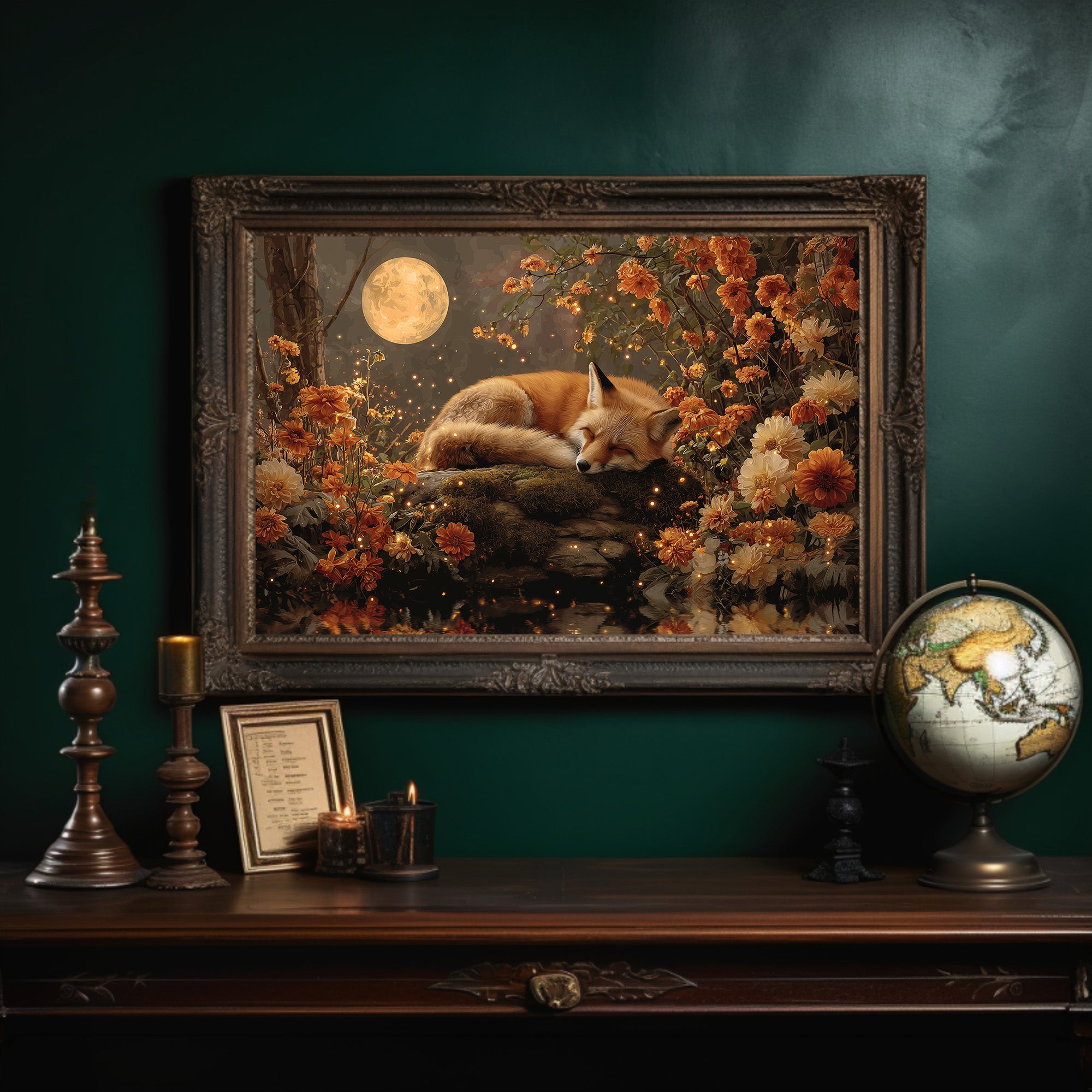 Autumn Fox Dreams Under Moonlight