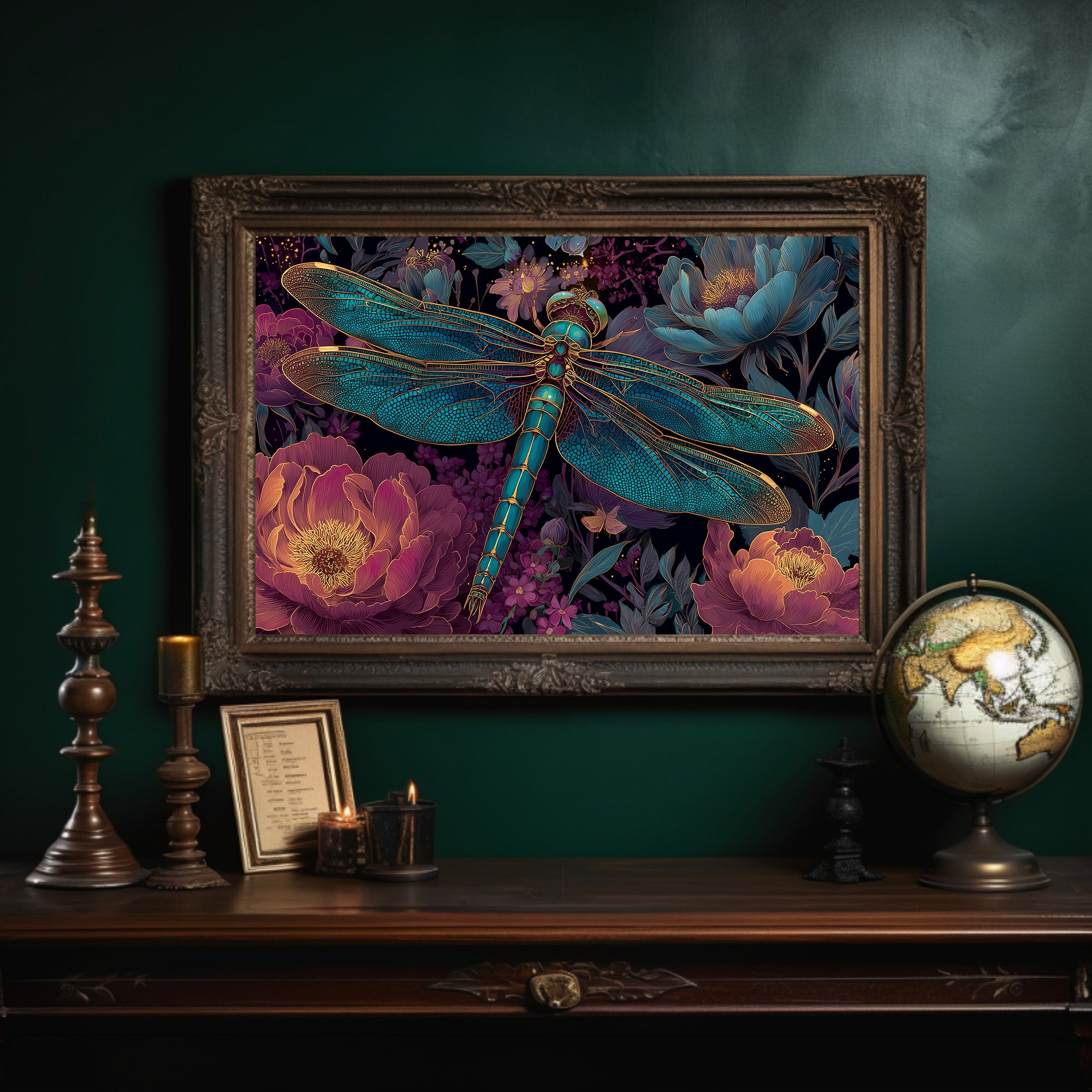 Iridescent Wings Among Midnight Blooms