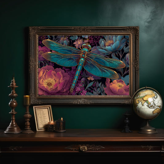 Iridescent Wings Among Midnight Blooms