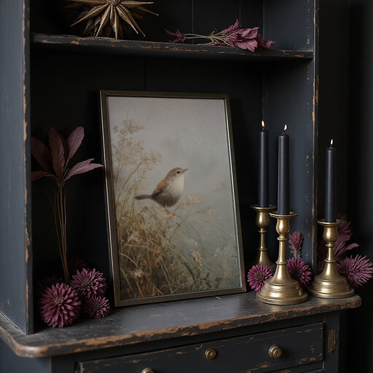 Wren Perches Among Autumn Reeds