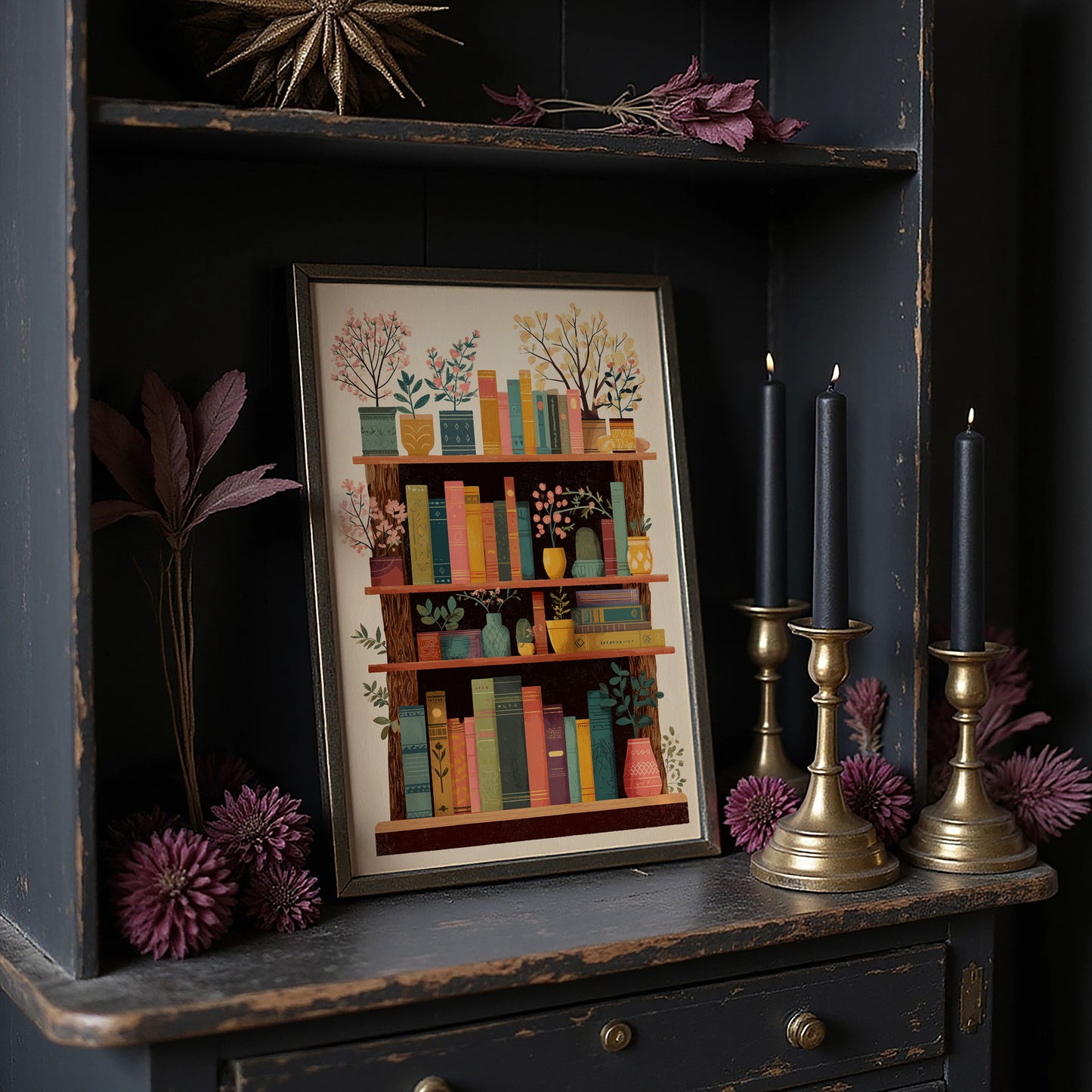 Books Bloom Among Potted Trees