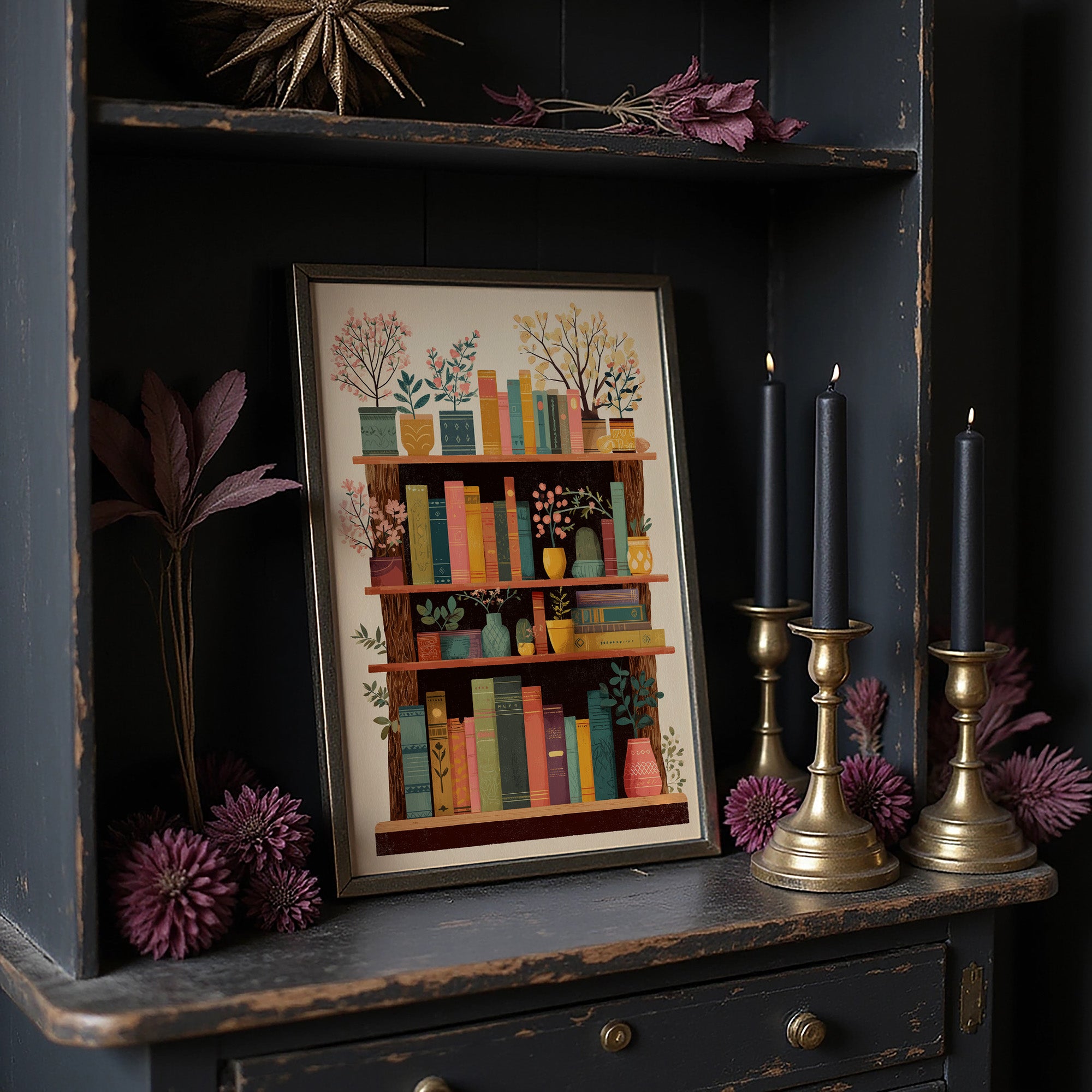 Books Bloom Among Potted Trees