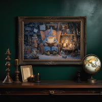 Candlelit Scholar Among Stacked Tomes