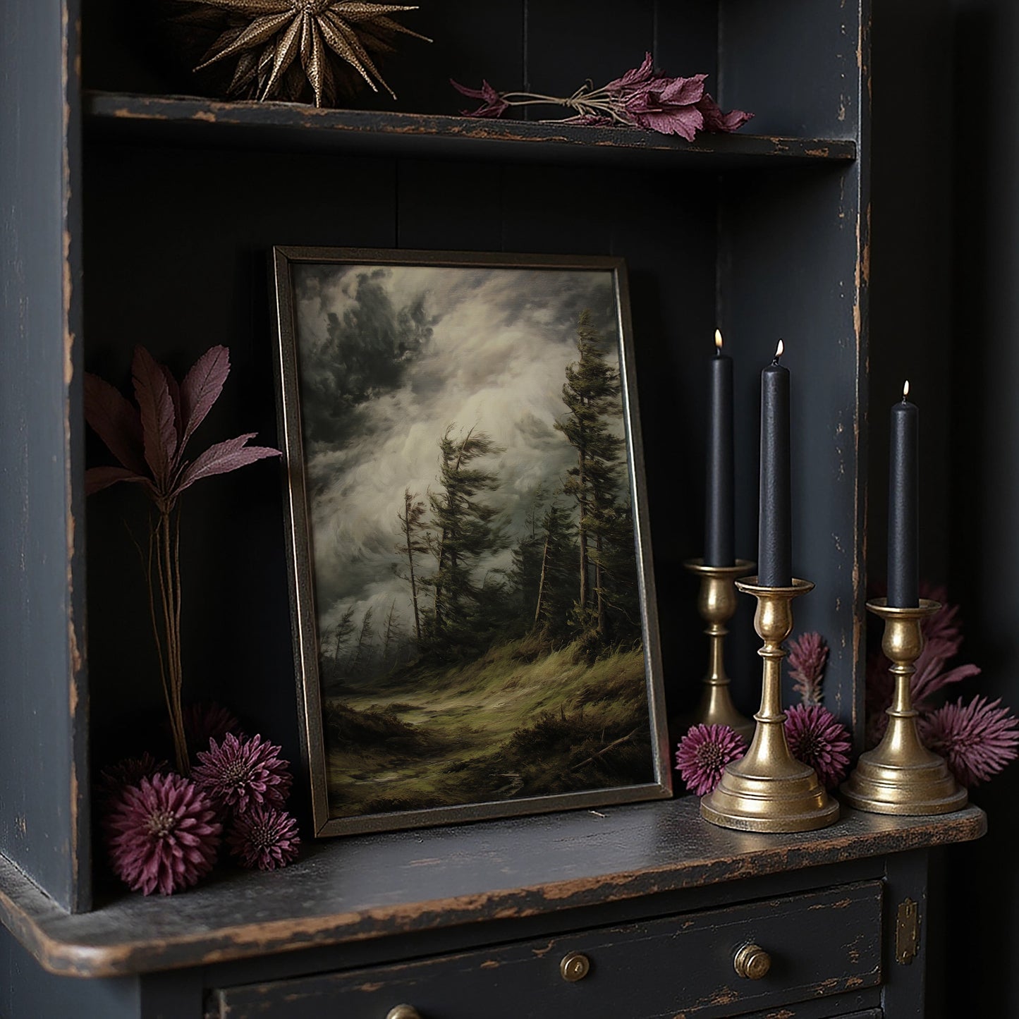 Storm Bends Pines Against Sky
