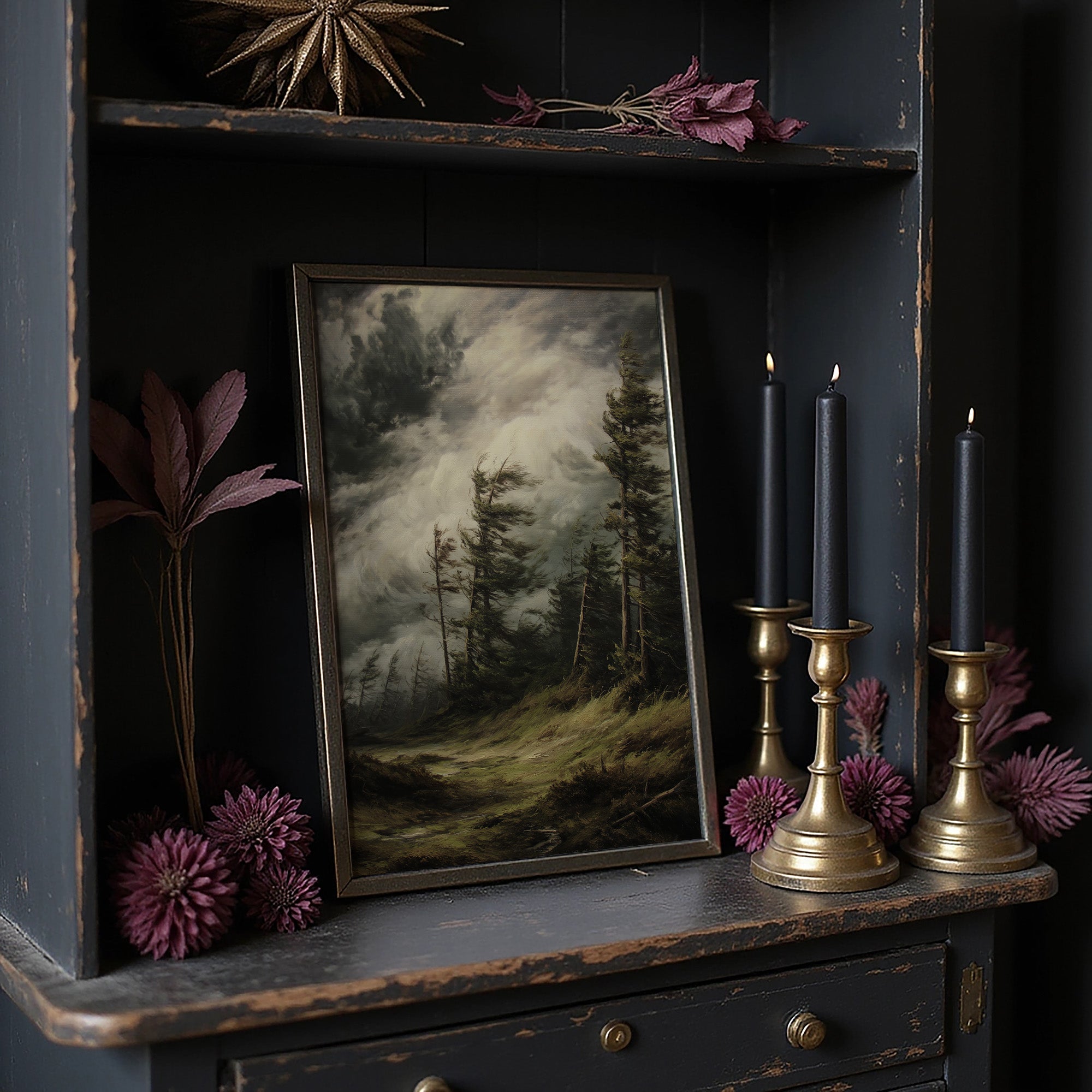 Storm Bends Pines Against Sky