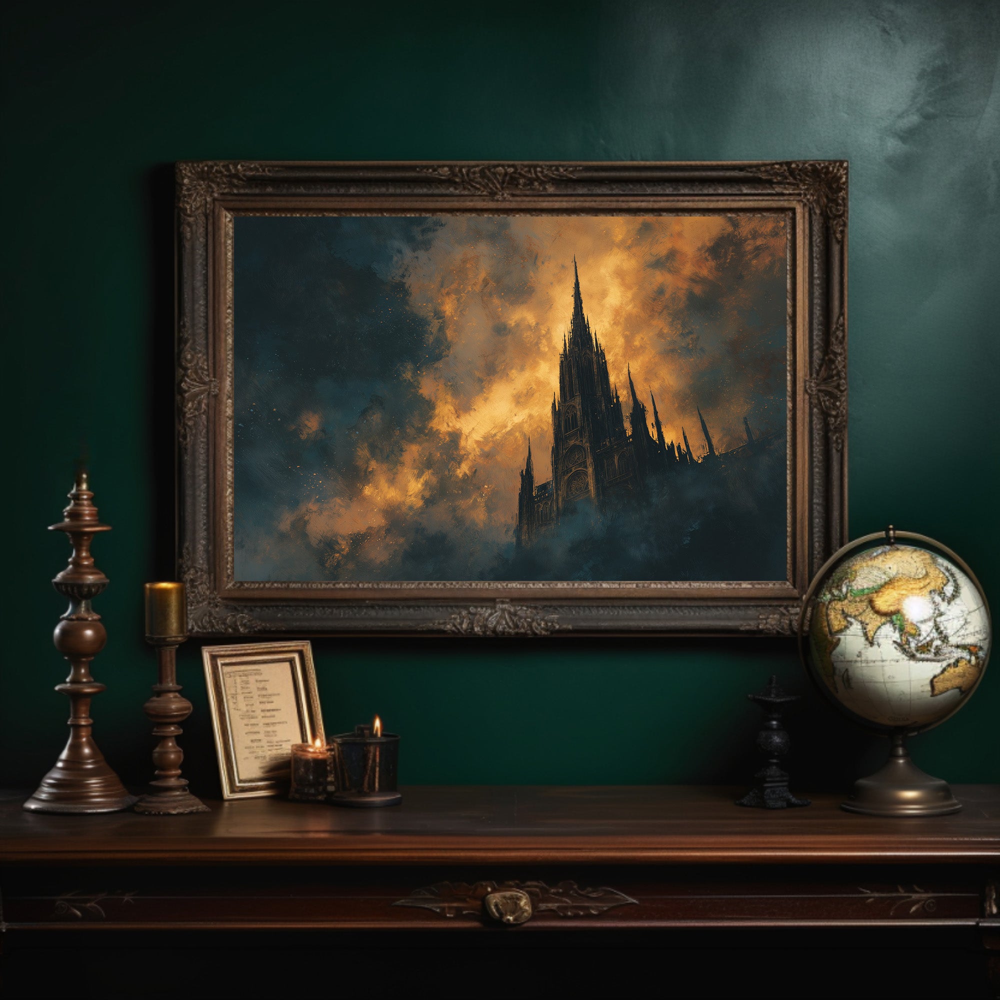 Cathedral Rises Through Amber Sky