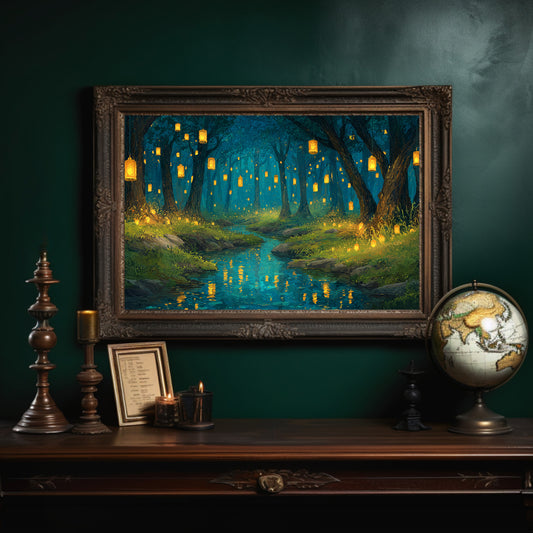 Lanterns Float Through Midnight Forest