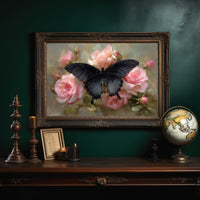 Dark Wings Among Blush Roses