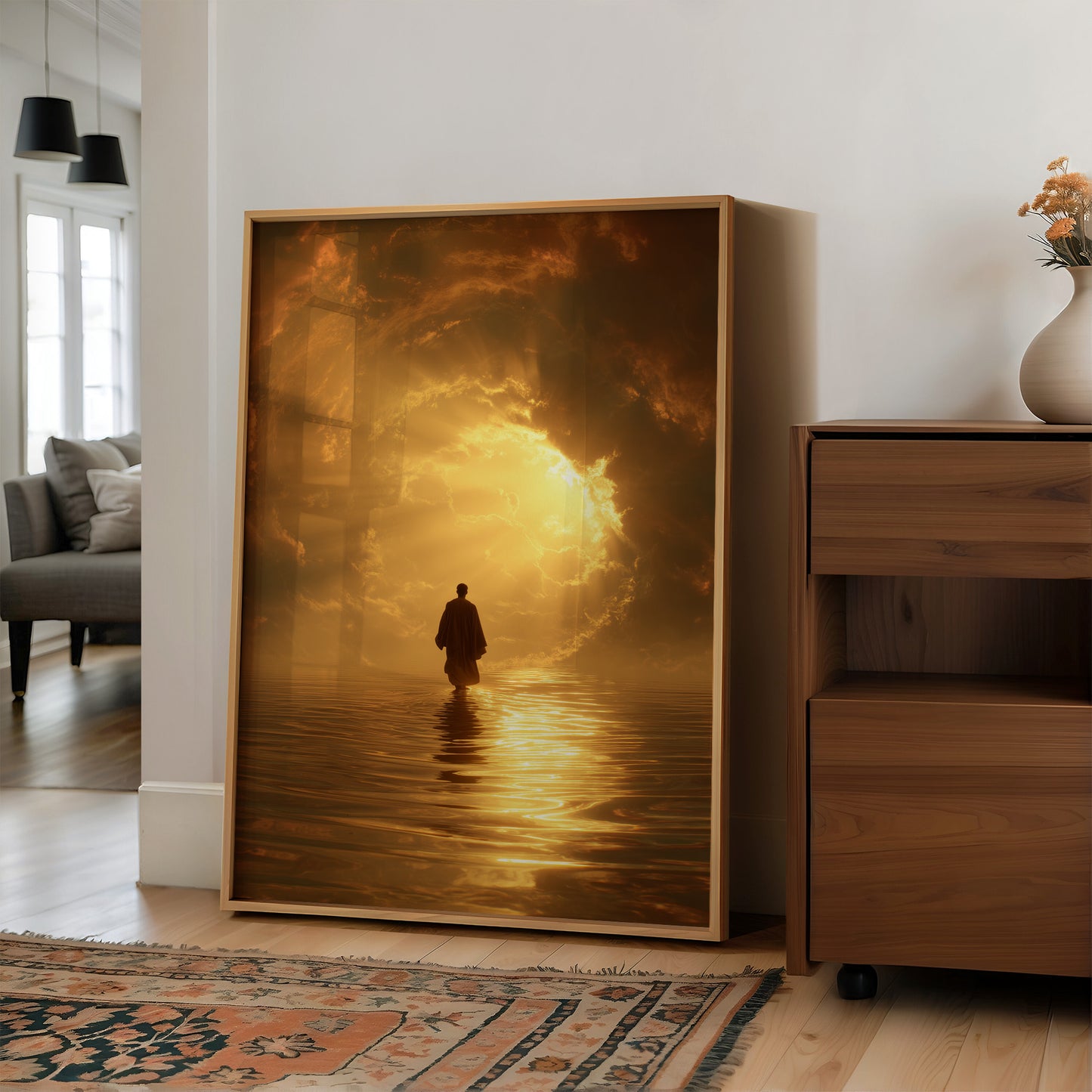 Pilgrim Walks Toward Golden Horizon