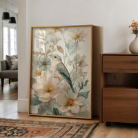 Songbird Rests Among Spring Blooms